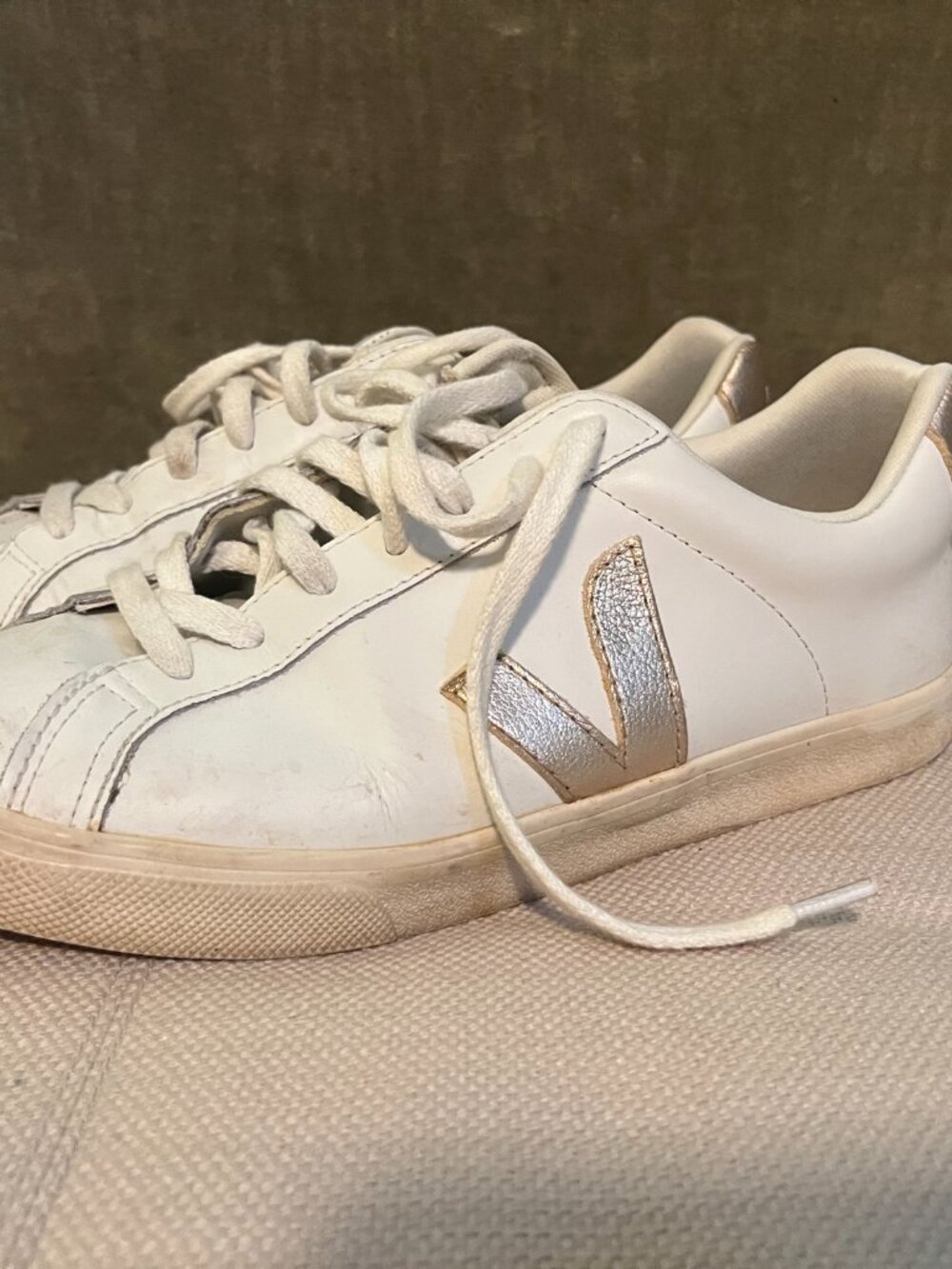Veja Esplar White Leather Gold Shoe Sneaker Size 41 US 10